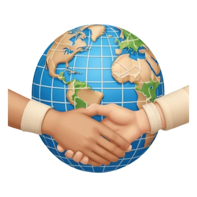 instead of two hands holding a globe, we have two hands handshaking in front of a globe. And in the background, we can see that the globe has a bandage or something.  sticker