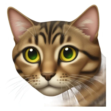 brown tabby cat with green/yellow eyes and black nose sticker
