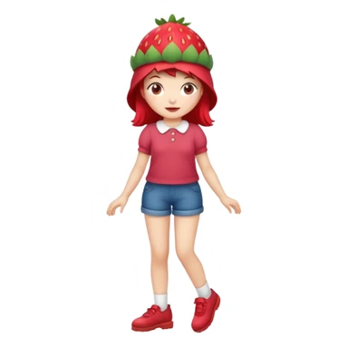Strawberry shortcake human girl full body and legs with a strawberry hat on her hair without a cake sticker