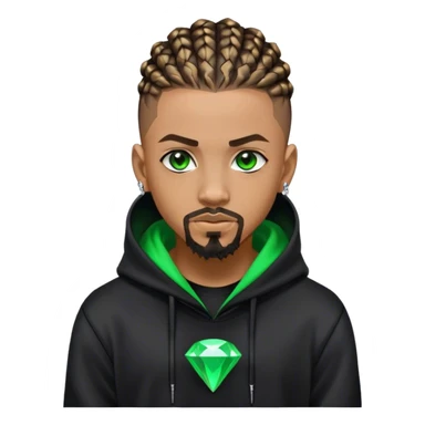 Light skinned African American male with green eyes as a cyberpunk hacker with cornrows hairstyle but short cornrows  with goatee facial hair with small diamond stud with black hoodie  sticker