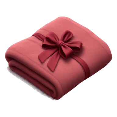 Realistic burgundy blanket neatly folded with a bow sticker