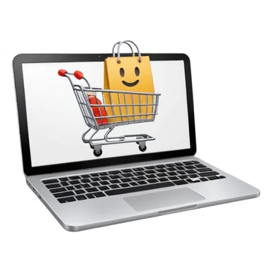 a laptop with a shopping cart on a white screen sticker
