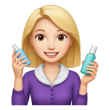 A woman holding a cosmetic product and speaking. sticker