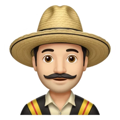 A happy fair skinned Colombian man with some facial hair wearing a black and beige stripped Colombian sombrero sticker