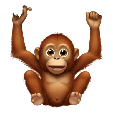 Baby orangutan hanging from a vertical tree branch one hand over his mouth sticker