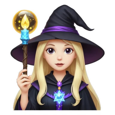 dark witch girl with long blonde hair and magic light stick sticker