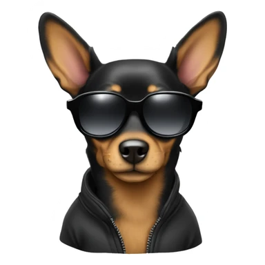 Black Mini pincher with snowboard sunglasses  sticker