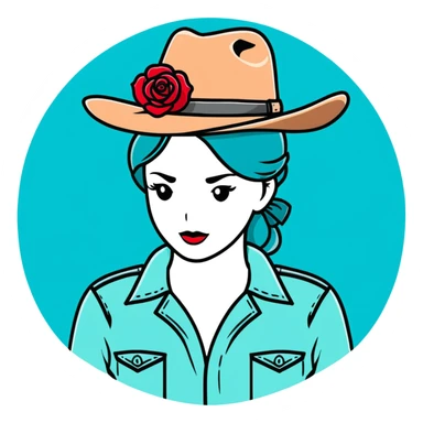 Denim cowgirl hat with red roses around the brim sticker