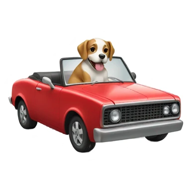 Dog riding red car sticker