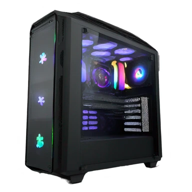 Black gaming PC RGB mid-tower case with glass side panel sticker