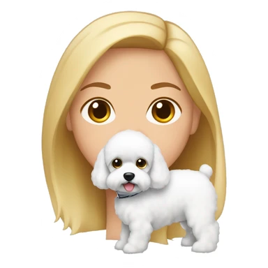 mujer piel blanca cabello rubio con perro bichon blanco sticker