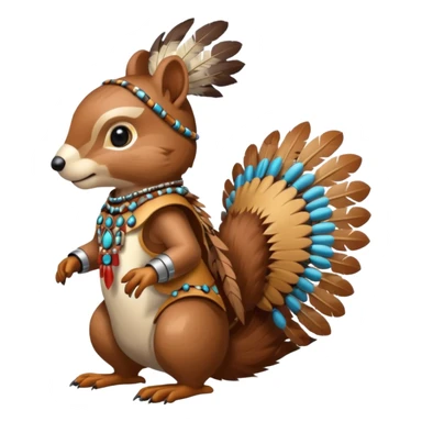 Full Robotic squirrel wearing native American regalia with feathers and beads sticker