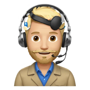 a sales agent with headphones and beard blonde hair smile sticker