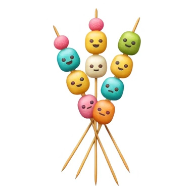 Cinematic Realistic Dango Dessert Emoji, showcasing colorful rice dumplings on skewers rendered with lifelike textures and soft, inviting lighting. sticker