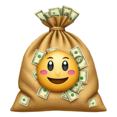 a sack of money in front of a billboard advertisement sticker