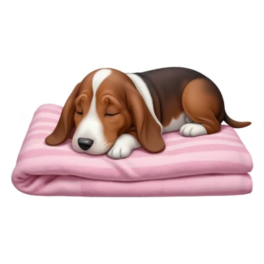 A baby basset hound sleeping on a baby pink blancket sticker