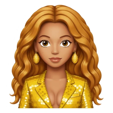 Beyonce with long strawberry blonde hair, yellow sequin outfit sticker