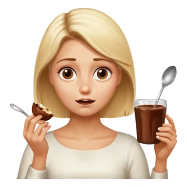 Nutella with a spoon. The glas of Nutella is almost empty . Only the one carriage of Nutella. Next to the Nutella is the head of a blond woman who is desperate to eat the Nutella  sticker
