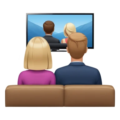 A man and a women photographed from behind, sitting on a sofa and watching the news on TV on a modern flat screen. The setting is a living room. sticker