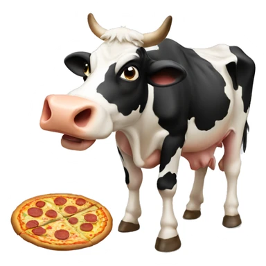 A cow eating a pizza sticker