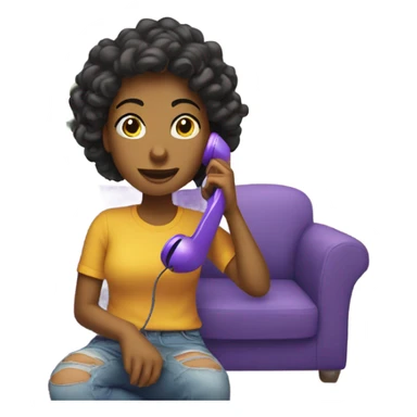a girl using a purple phone in the living room of her house sticker