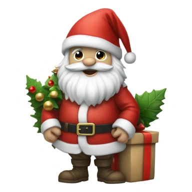 Gnome dressed like santa claus, next to a Cristmass tree and presents  sticker