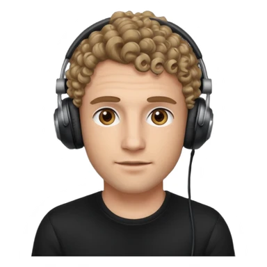 curly dark blonde haired man with hazel eyes, wearing a black top and black gaming headphones sticker