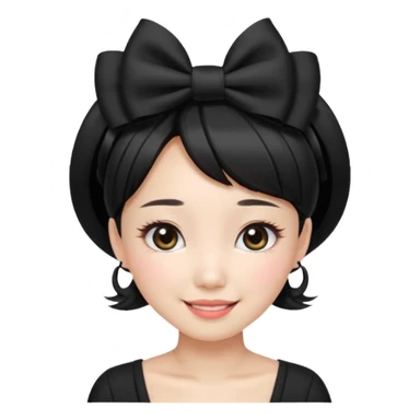 Korean woman with black cute  cut with a black top and a bow on her head with long lashes sticker