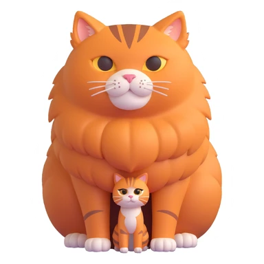 fluffy giant cat with a small human in the middle, surrounded by a warm colorful background sticker