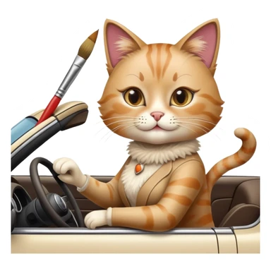A cat with high heels and can drive a car and likes to do art sticker