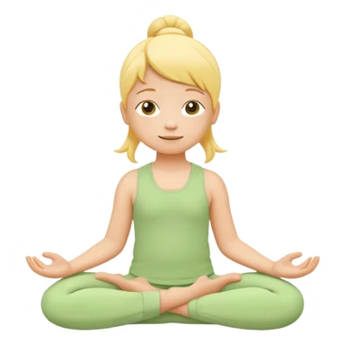 Flat illustration emoji of a small child practicing yoga, simple pose, calm and happy expression, soft pastel colors (yellow, green, soft orange), rounded shapes, minimal details, child-friendly, gentle and warm style, vector illustration, no background, cohesive style with kindergarten branding sticker