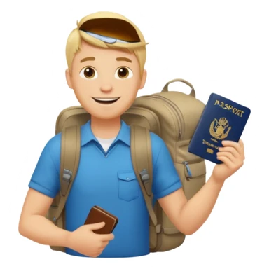 blonde haired Traveler character with passport, backpacker, male sticker