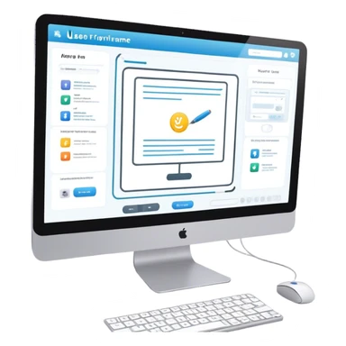 Create an emoji for UX/UI design. Show a computer screen displaying a wireframe or user interface design with buttons, icons, and text fields. Add design tools like a cursor or stylus. Use modern, professional colors. Do not include any emojis or smiley faces. Make the background transparent. sticker
