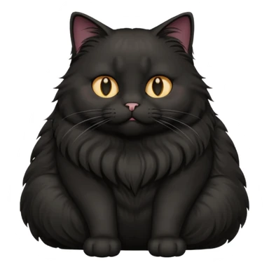 fat black long hair cat fluffy sitting  sticker
