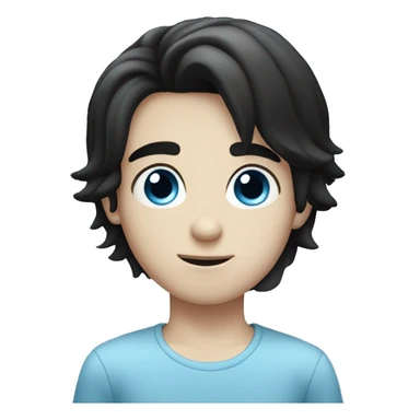 pale complexion blue eyed boy with a blank look on his face and black hair sticker