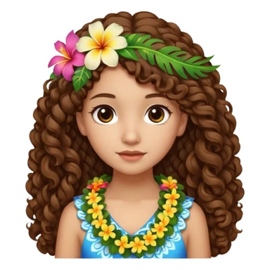 Chica morena clara de ojos marrones cabello rizado largo de lado y una flor hawaiana en el cabello  sticker