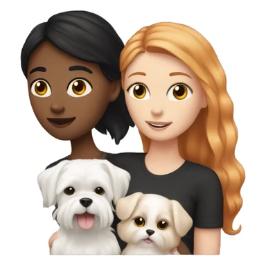 A white girl with black hair holding a Maltese dog and ginger cat side by side  sticker