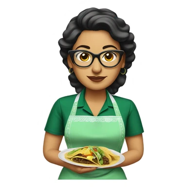 mexican lady green apron  with glasses cooking tacos sticker