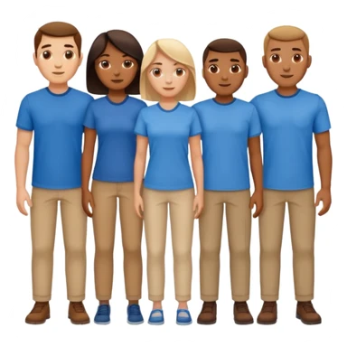 CREA UN EMOJI DE 7 PERSONAS HOMBRES Y MUJERES, CON CAMISA AZUL SOLO 7 SIETE PERSONAS CUERPO COMPLETO sticker