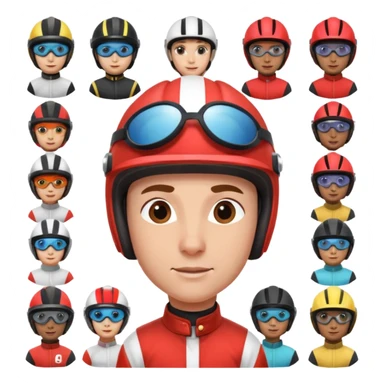 diverse horse race jockey portraits, head and shoulders only, different skin tones, different helmet colors, racing goggles, 3D cartoon, mobile game icon style, clean background, no text, no watermark
 sticker