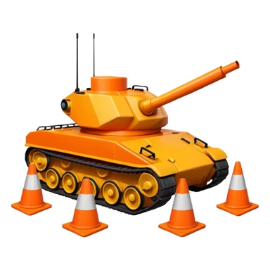 a tank running over several traffic cones, emoji style sticker