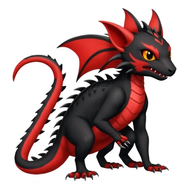 Cherry-Red and Jet-Black Fierce Fiery Mohawked Gothic Salandit-Litten-Torracat-hybrid-creature (full body) sticker