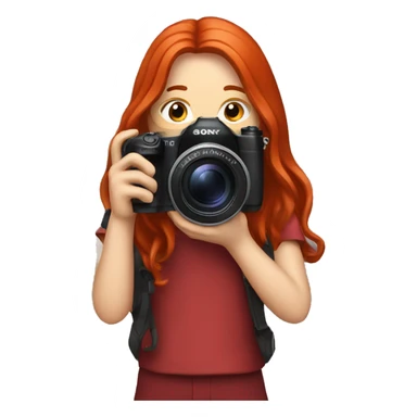 A photographer with red long hair and a Sony camera sticker