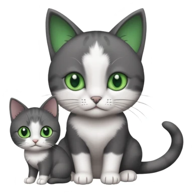 2 different coloured small cats including a dark grey and white and a completely solid dark grey with green eyes and only white paws sticker