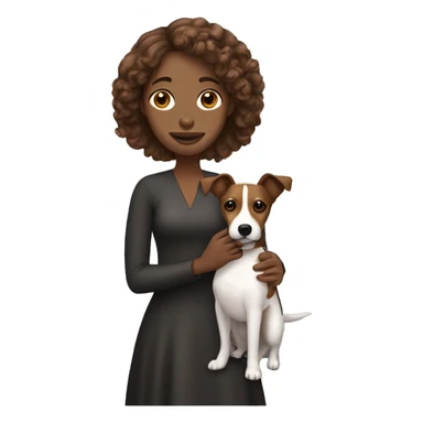 Long haired black woman holding a brown jack Russell terrier ￼ sticker