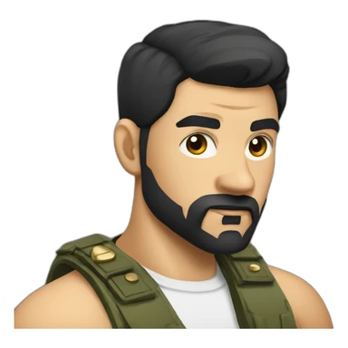 russian strong man thug wearing gold chain with black hair and a short beardand military hairstyle sticker