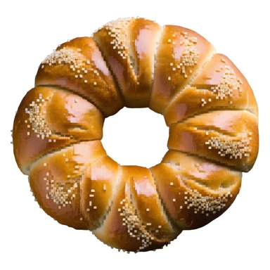 A traditional Turkish circular sesame bread, resembling a ring with a hole in the middle, covered in sesame seeds. It has a golden brown color. sticker