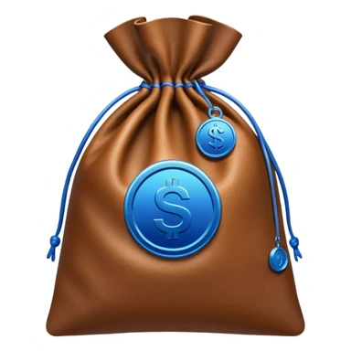 brown money bag with a blue coin  sticker
