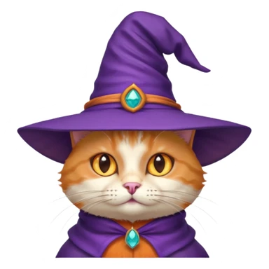 cat wear purple wicth hat sticker
