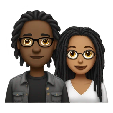 black couple with locs, male light skin with long black locs, female brown skin with glasses and BLACK locs tied up kissing sticker